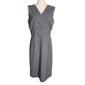 Alex Marie Sleeveless Gray Pleated Front V-neck Career Sheath Dress Women's Sz 8